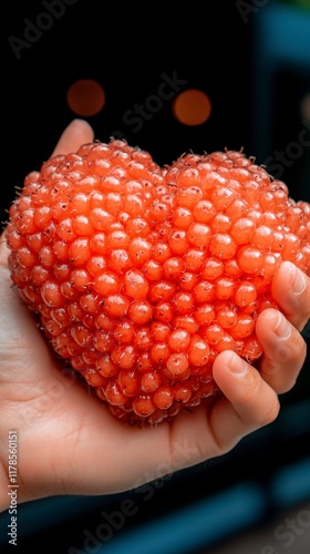 Heart Shaped Aggregate Fruit  Close up Hand Holding Unique Berry photo