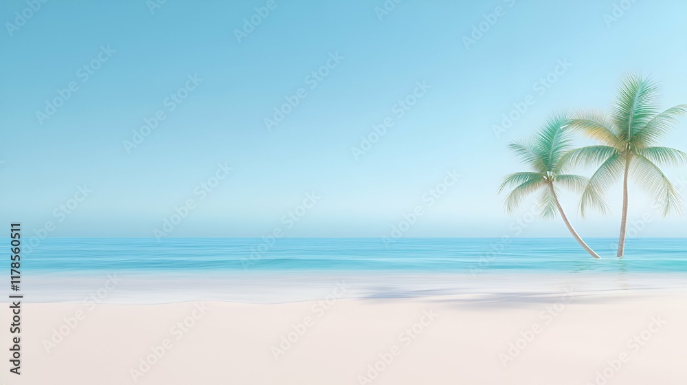 Tropical beach with palm trees and clear blue water under a sunny sky Tropical beach with palm trees and clear blue water under a sunny sky