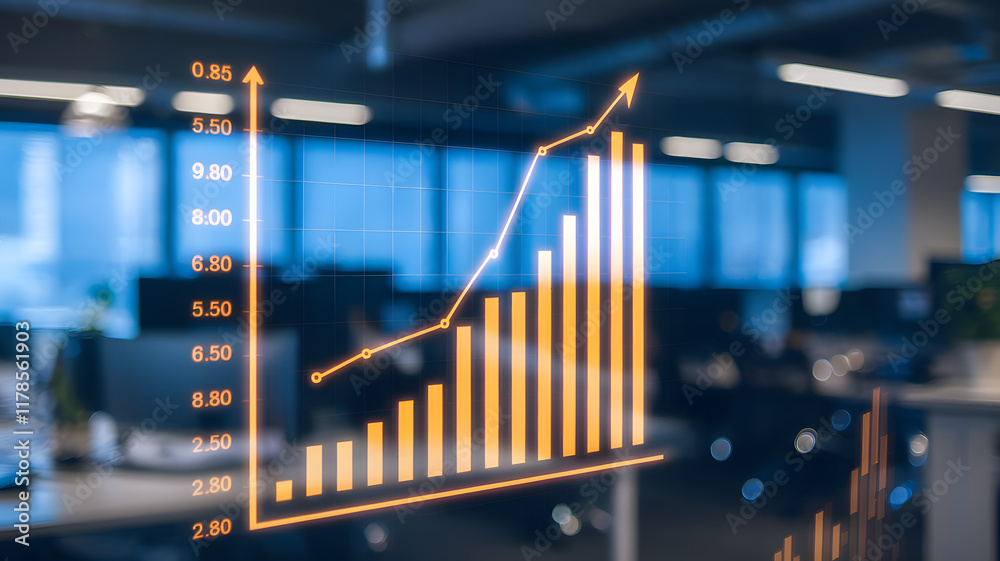Close-up of a glowing bar graph on a digital screen, symbolizing labor market trends, with copy space. Data visualization, economic analysis, and business growth concepts. Close-up of a glowing bar graph on a digital screen, symbolizing labor market trends, with copy space. Data visualization, economic analysis, and business growth concepts.
