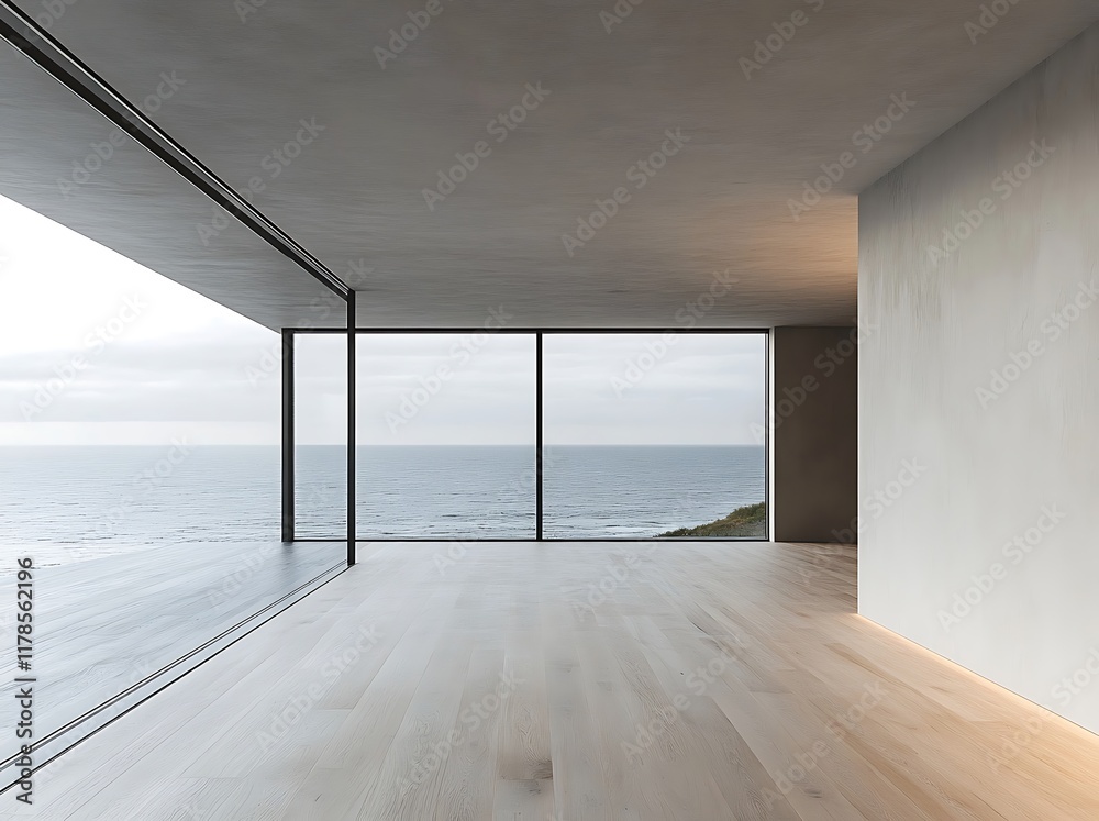 Obraz premium Modern Minimalist Ocean View Home Interior