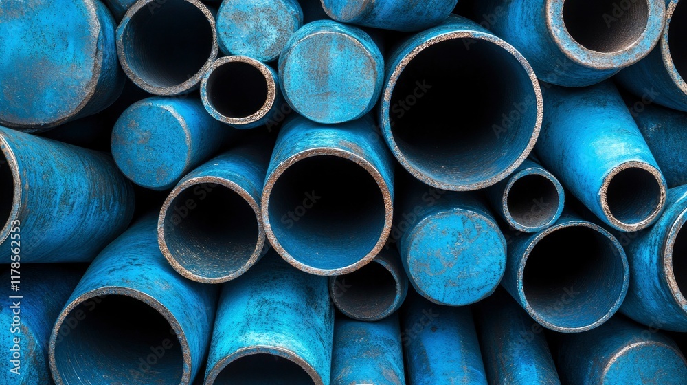 Stack of Blue Metal Pipes Industrial Texture Background Stack of Blue Metal Pipes Industrial Texture Background