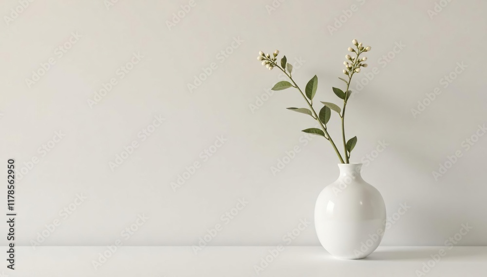 White ceramic vase placed against a plain background, simplicity, decor White ceramic vase placed against a plain background, simplicity, decor