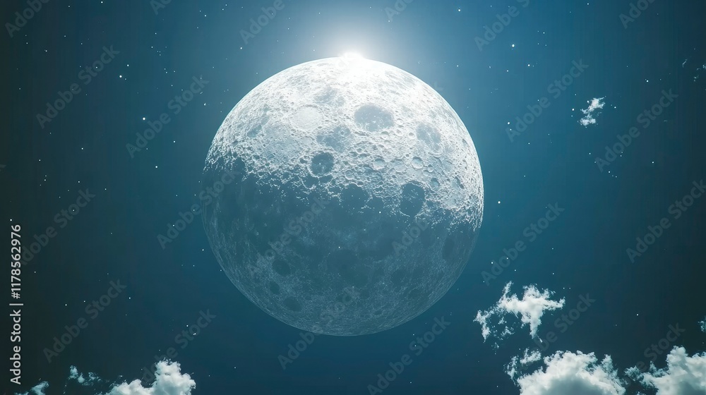 Fototapeta premium Full Moon in a Starry Night Sky with Clouds