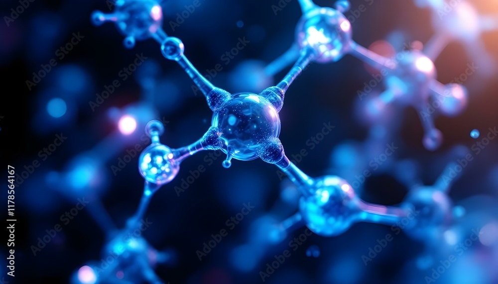 Abstract blue molecule structure background. Close-up of a metallic molecular structure against a dark blue background. Abstract molecular structure with transparent molecules, concept of science Abstract blue molecule structure background. Close-up of a metallic molecular structure against a dark blue background. Abstract molecular structure with transparent molecules, concept of science