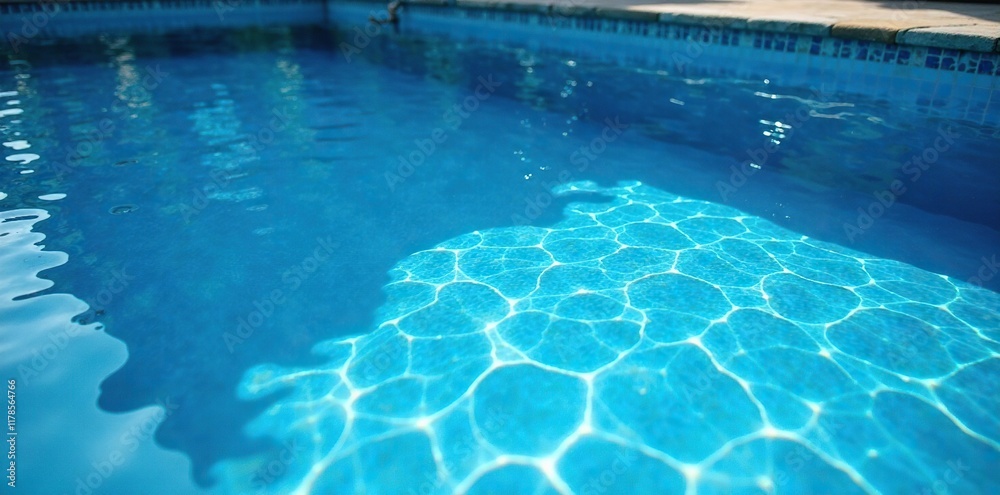 Obraz premium Blue rectangular pool with ripples and reflections in the surrounding area, surrounding, surface