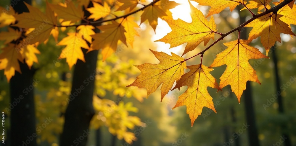 Yellow oak leaves rustle in the gentle breeze, forest, rustle, tree Yellow oak leaves rustle in the gentle breeze, forest, rustle, tree