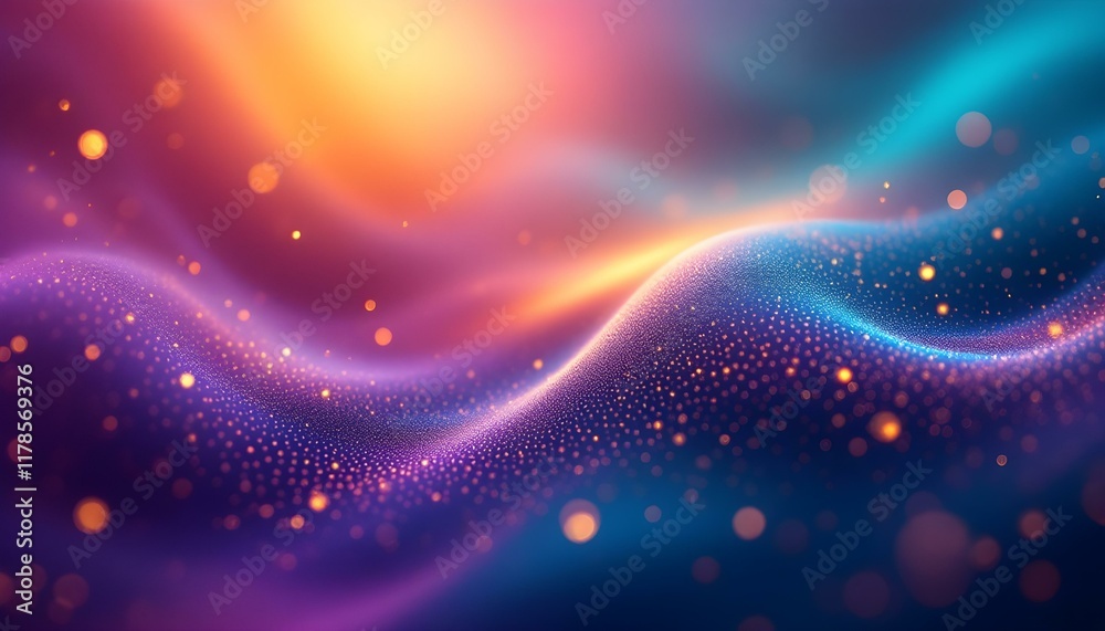 Obraz premium Abstract technology particles mesh background. Abstract particles dot the background banner. Blue purple wave line light gradient dark background. Purple background with many glowing particles.