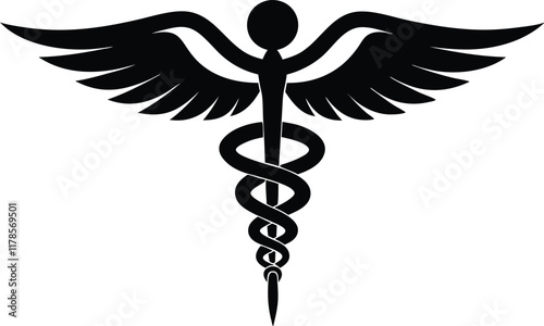 Caduceus medical symbol silhouette vector, Caduceus medical icon