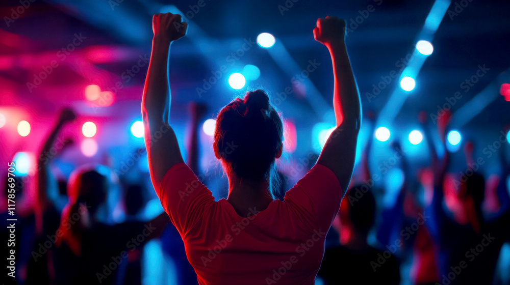 Fototapeta premium Celebration of victory and unity in a vibrant, energetic crowd.