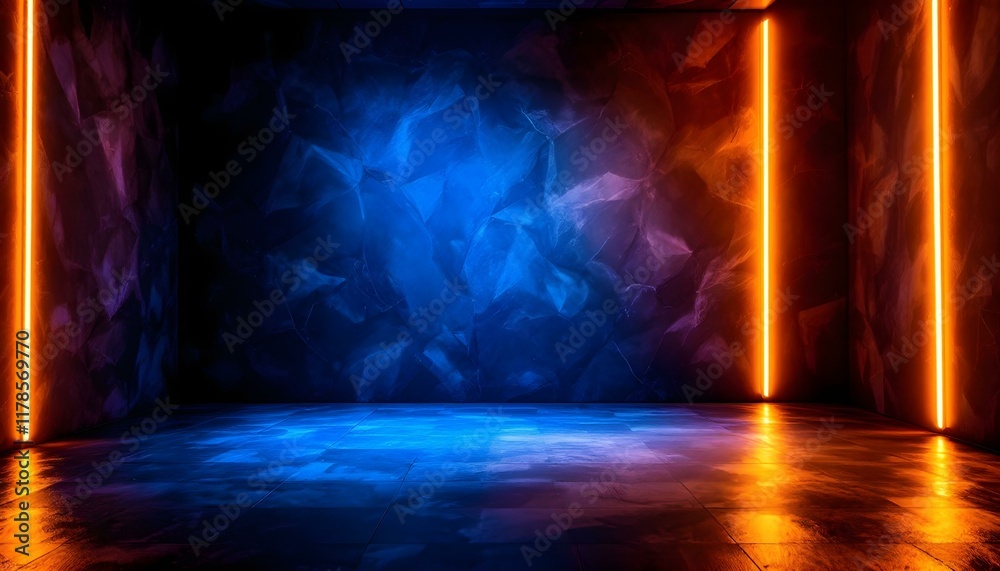 Naklejka premium Abstract wall studio room blue background for displaying your products. Dark empty scene, blue neon searchlight light. Dark blue studio room with spotlight backdrop wallpaper. 3d blue room background