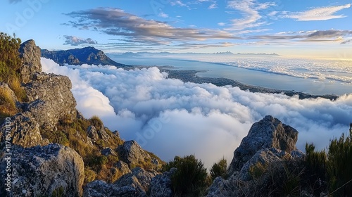 Majestic clouds overlooking table mountain summit cape town landscape photography scenic view nature's splendor