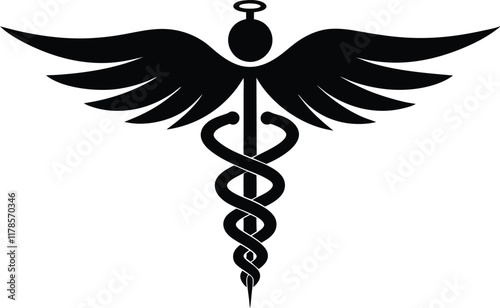 Caduceus medical symbol silhouette vector, Caduceus medical icon