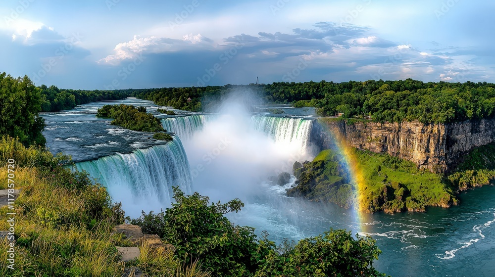 Majestic niagara falls with rainbow niagara nature photography scenic view vibrant landscape waterfall concept Majestic niagara falls with rainbow niagara nature photography scenic view vibrant landscape waterfall concept