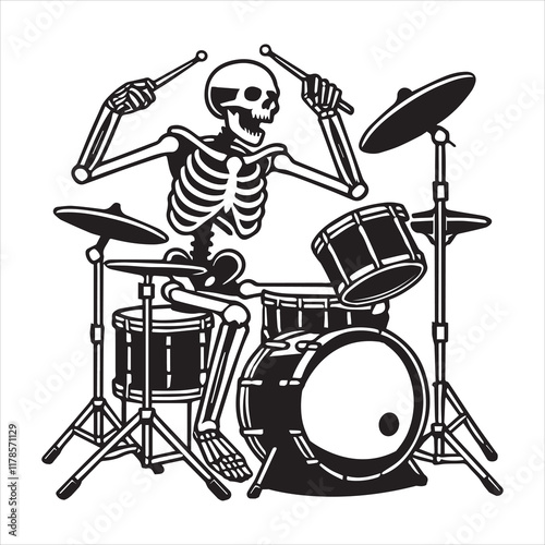 Drummer Skeleton illustration Vector, Musician skull clipart Design