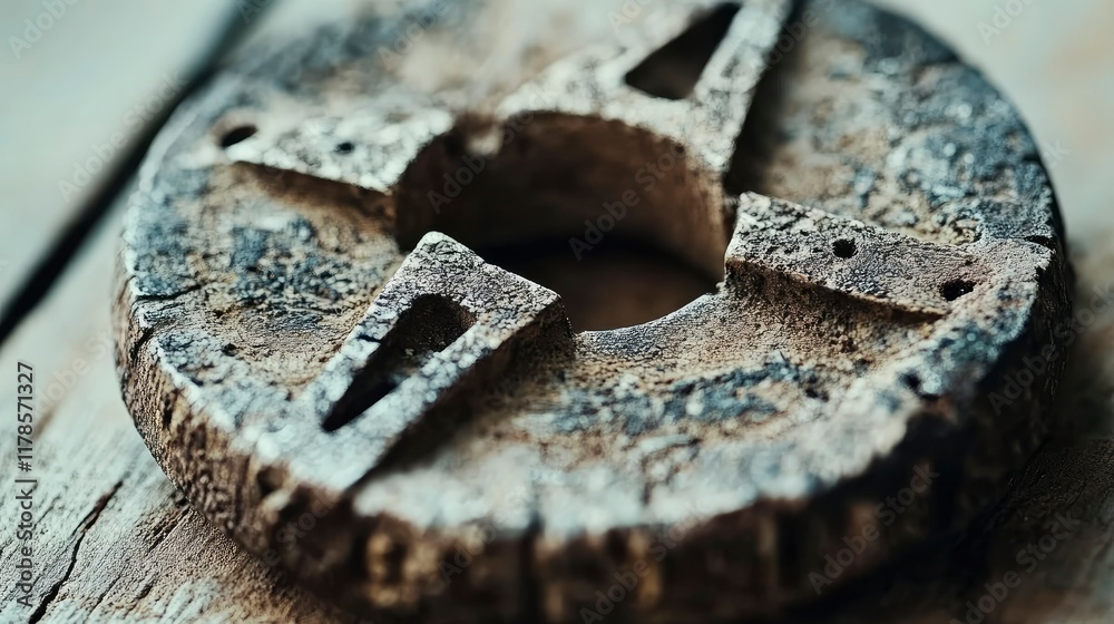 Close-up of Weathered Industrial Metal Disc with Central Hole Close-up of Weathered Industrial Metal Disc with Central Hole