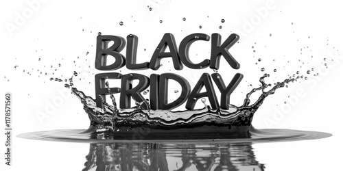 Creative water splash letter BLACK FRIDAY on a transparent background showcasing the fluid and dynamic nature of liquid typography. Water splash isolated on white.