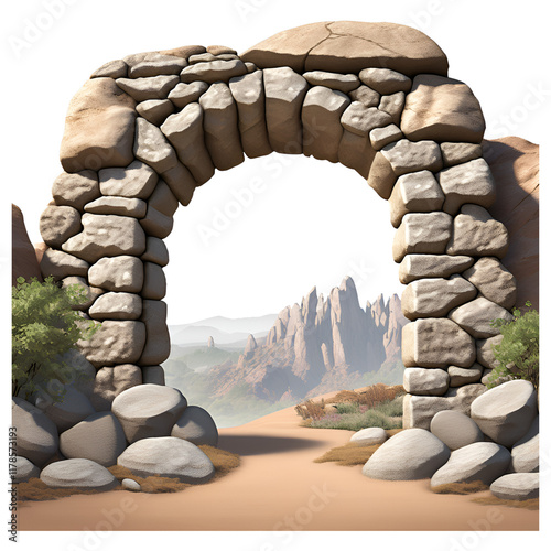 Ancient Stone Archway Leading to a Desert Landscape