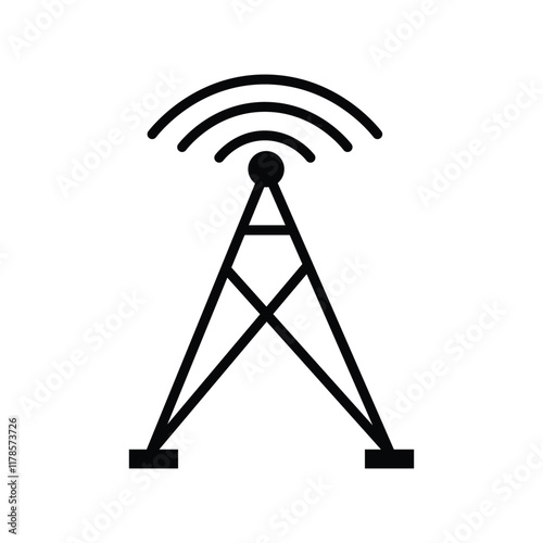 Radio tower icon set. Radio tower, mast with radio waves isolated on white artboard. 11.11