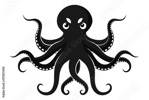 octopus black silhouette white background. Octopus Silhouette Vector Illustration White Background
