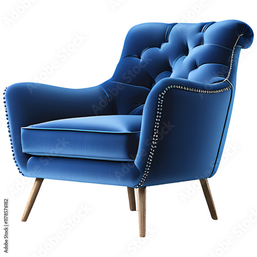 Luxurious Cobalt Blue Velvet Armchair with Studded Detail