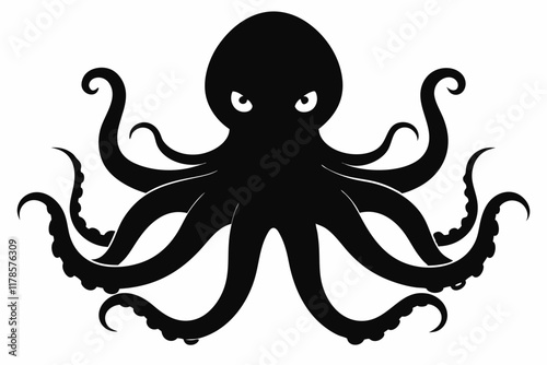 octopus black silhouette white background. Octopus Silhouette Vector Illustration White Background
