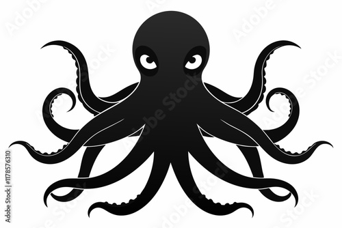 octopus black silhouette white background. Octopus Silhouette Vector Illustration White Background
