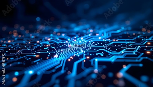 High-tech circuit board background, abstract digital technology presentations, electronic components, digital infrastructure, blue tech theme, modern electronics evolution expansion background image photo
