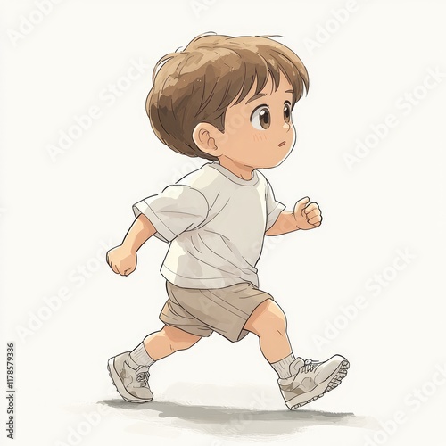 Toddler Boy Running, Happy Child, Cute Kid Illustration photo