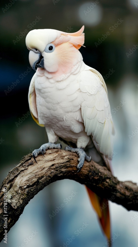 Majestic White Cockatoo Parrot on Branch  Wildlife Photography