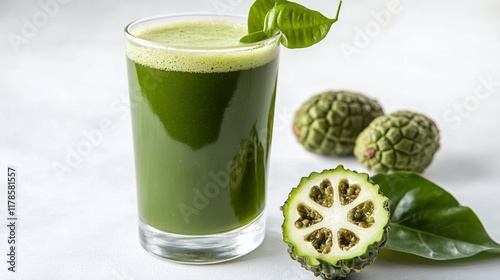 Fresh noni juice in glass with fruits.
