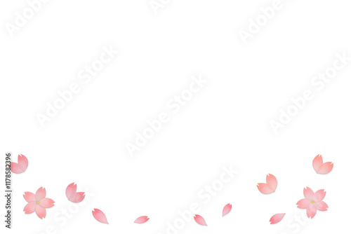 ピンクの桜の花と花びらが下部に広がる背景