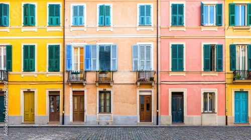 Mindfulness and meditation method, A vibrant street scene featuring colorful buildings with shutters, showcasing architectural charm.