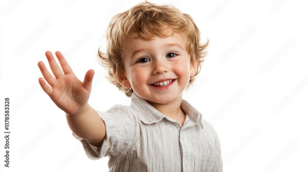 Adorable Toddler Waving Hello, Studio Shot Adorable Toddler Waving Hello, Studio Shot