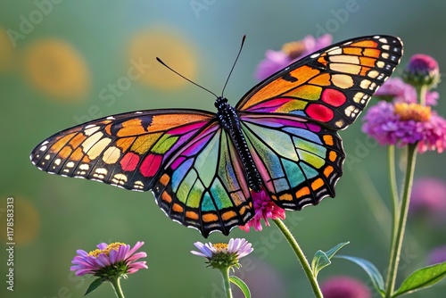 butterly with stained glass pattern on wing in nature
