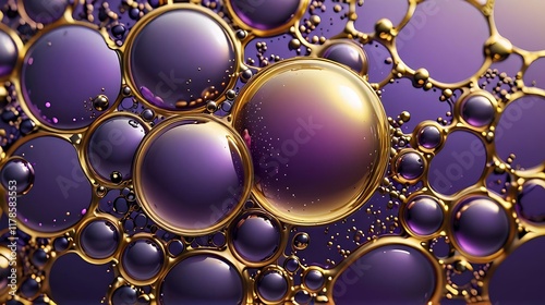 Abstrack illustration Metallic Bubbles on Purple Background 