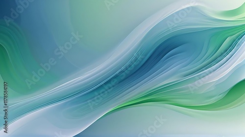 Abstract Flowing Green and Blue Waves Soft gradient waves in green and blue tones with fluid shapes and smooth blending, creating a serene abstract design