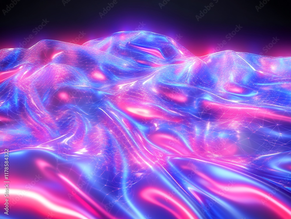 Fototapeta premium Vibrant 3D Render: Shimmering Neon Fabric Drapes Dynamically. AI Generated