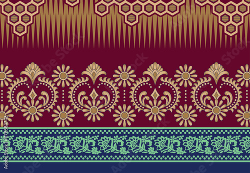 Dynamic textile borders infused with floral and ornamental elegance.