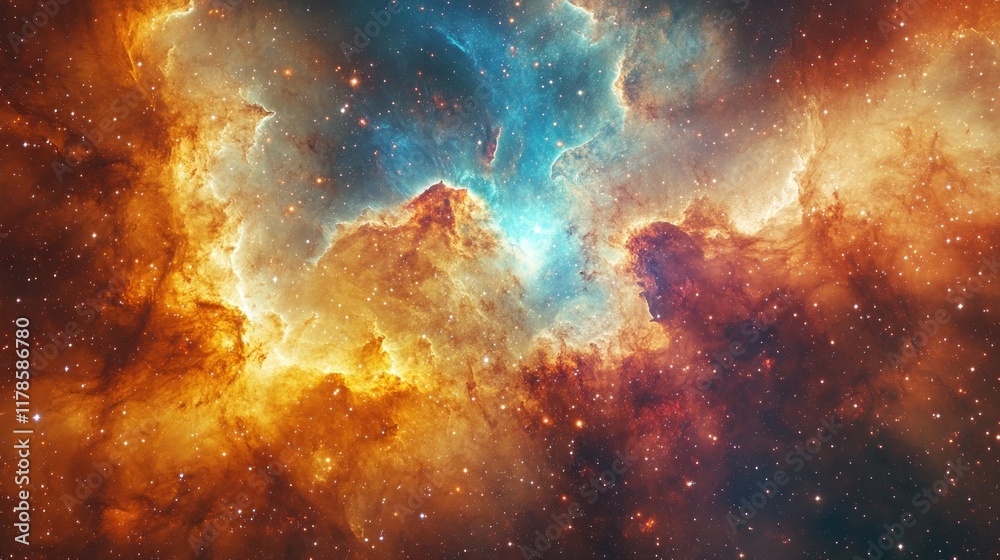 Fototapeta premium A vibrant cosmic nebula showcasing stellar formations and interstellar gases.