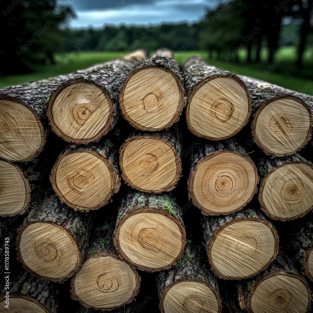 Stacked Firewood Logs Natural Wood Lumber Rural Scene Stacked Firewood Logs Natural Wood Lumber Rural Scene