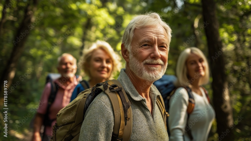 A group of seniors enjoying a hike A group of seniors enjoying a hike