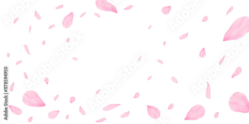 春の風に舞い散るかわいいピンク色の桜の花びら　PNG透過素材