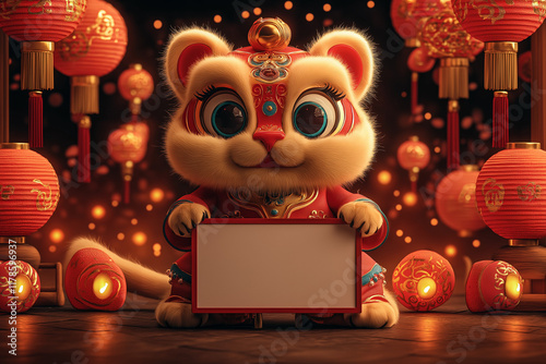 Cute cat wearing a lion dance3, Generative AI photo