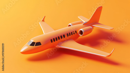 3D,aircraft, Cute cartoon plane icon, clay material isometric, smooth and shiny style with orange gradient background, studio lighting, 3D rendering art toy design, Octane render, HDRI.