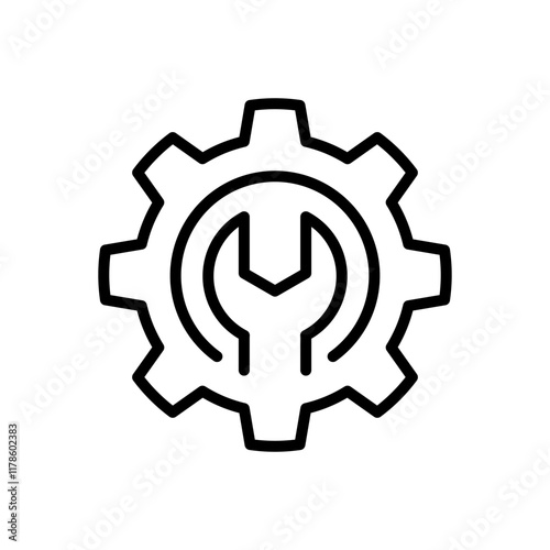 Fix service tools, wrench and screwdriver, repair instruments, simple icon. Gears logo line black icon collections. Wheel cogwheel vector. photo