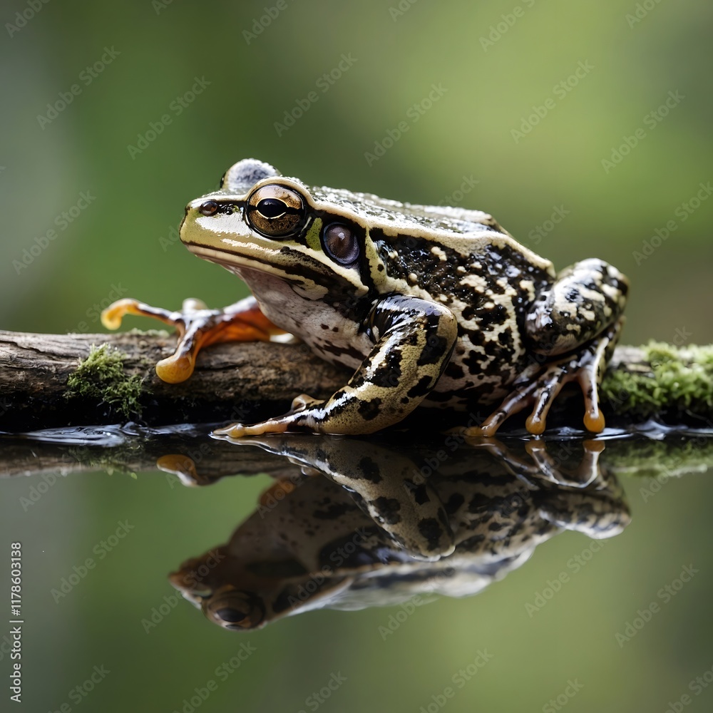 Fototapeta premium Sharp-Snouted Day Frog in Motion: Leaping Through the Tropical Canopy