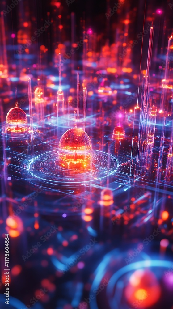 Naklejka premium Futuristic Abstract Digital Visualization with Vibrant Light Effects