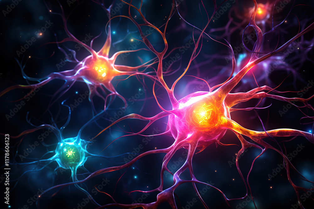 Obraz premium Generous large language model, neural network, biotechnology, ai system, multiple cells connected