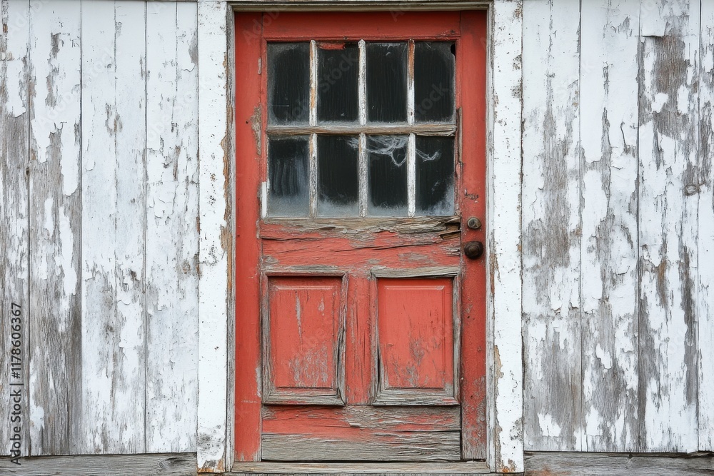 Weathered Red Door with Peeling Paint and Rustic Texture Weathered Red Door with Peeling Paint and Rustic Texture
