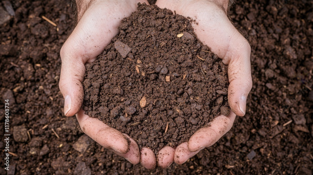 A person holds rich, dark soil in their hands, symbolizing nurturing and the connection to nature. A person holds rich, dark soil in their hands, symbolizing nurturing and the connection to nature.